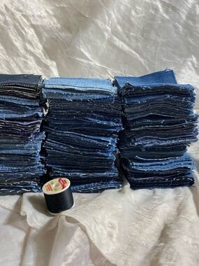 Stack of Blue Denim Fabric Squares - Assorted Indigo Shades 3x3 in approx 400